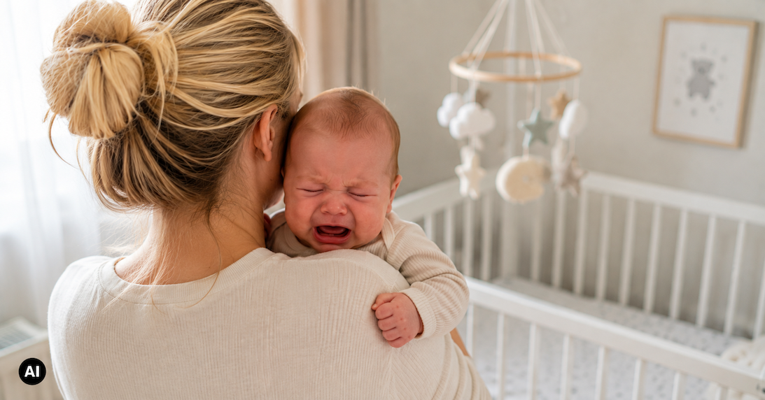 mutter tröstet baby 4 monate