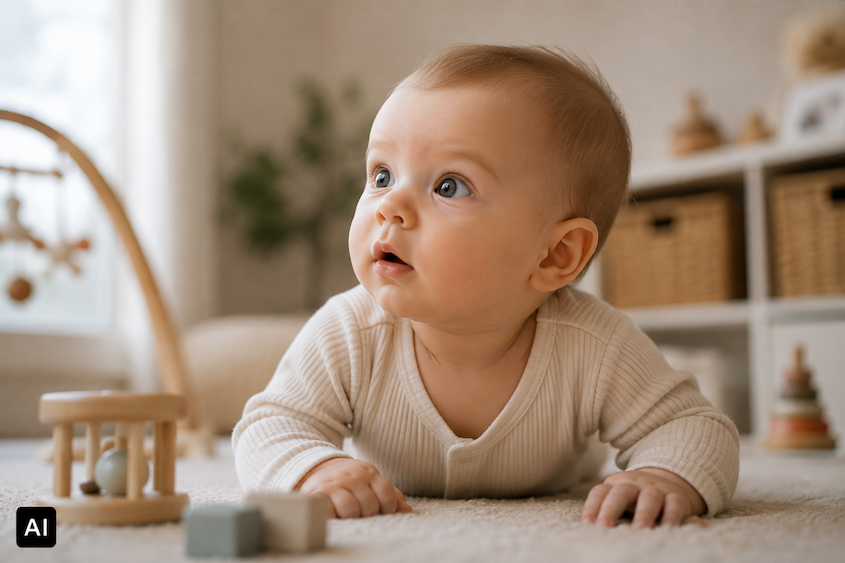Baby beobachtet aufmerksam seine Umgebung