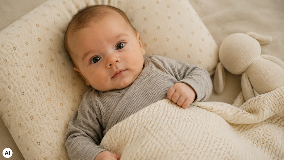 Baby wacht beim Nickerchen auf, Mama wartet geduldig