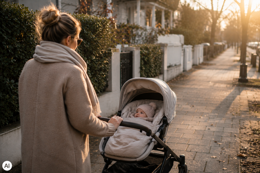 Baby spielt wach und aufmerksam am Tag