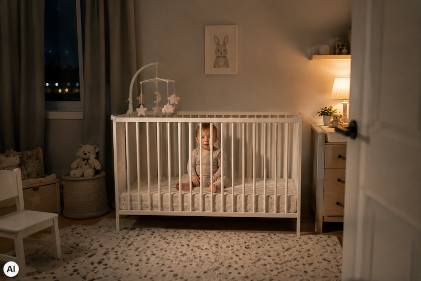 Baby wehrt sich sichtbar gegen das Nickerchen