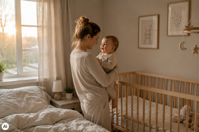 Baby wacht morgens auf