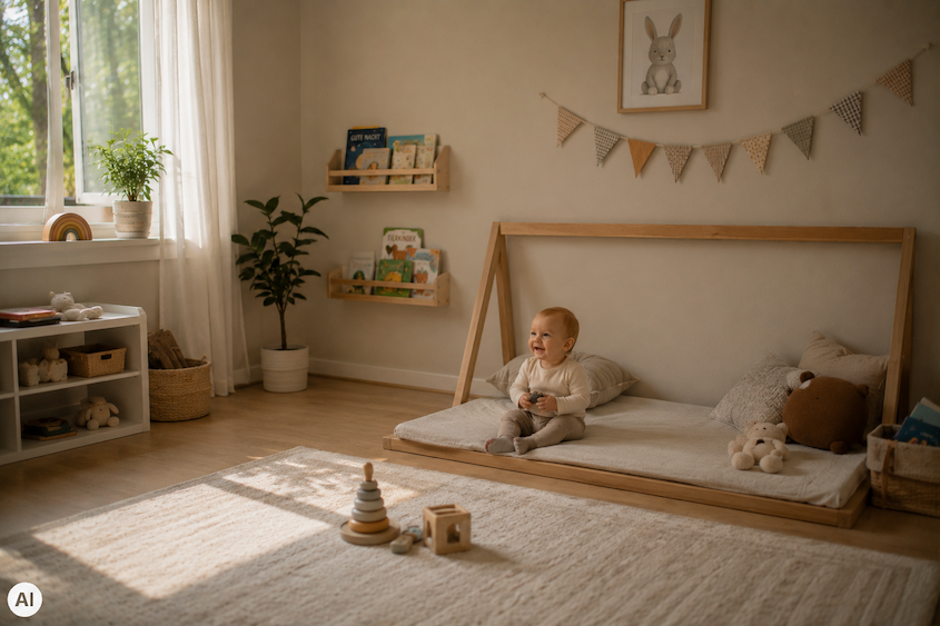 Baby um 7 Monate wach und aufmerksam beim Spielen